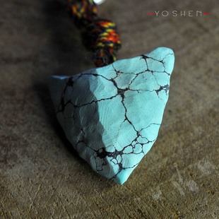 原生态古拙风绿松石手作石器时代箭头形制吊坠侧挂佛珠手串配饰