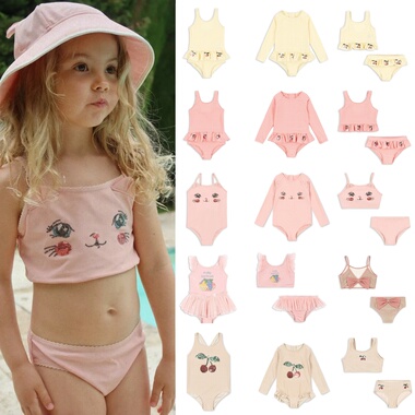 26夏季KS女童泳衣女宝宝甜美比基尼连体花边泳装儿童分体温泉套装