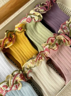 colle女童刺绣花边短袜纯棉儿童短筒袜柔软百搭可爱宝宝公主袜子