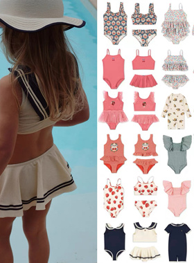 25夏季KS度假女童泳衣女宝宝吊带比基尼连体花边泳装儿童温泉套装