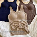 羊绒蛋白无痕V领固定杯背心带胸垫一体式 免穿文胸打底大胸小8152