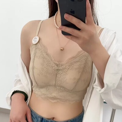薄杯蕾丝美背无钢圈防走光抹胸