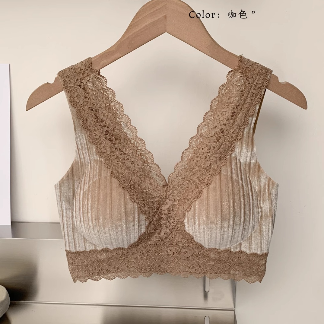 秋冬新款丝绒蕾丝花边吊带背心女美背带胸垫打底上衣95509