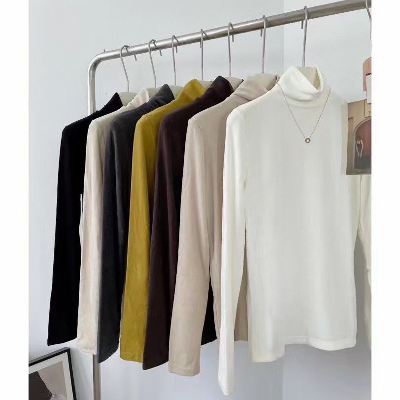 黛美芮8858秋冬季德绒领保暖打底衫女内搭舒适宽松长袖t恤上衣