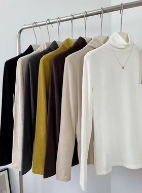 黛美芮8858秋冬季德绒领保暖打底衫女内搭舒适宽松长袖t恤上衣