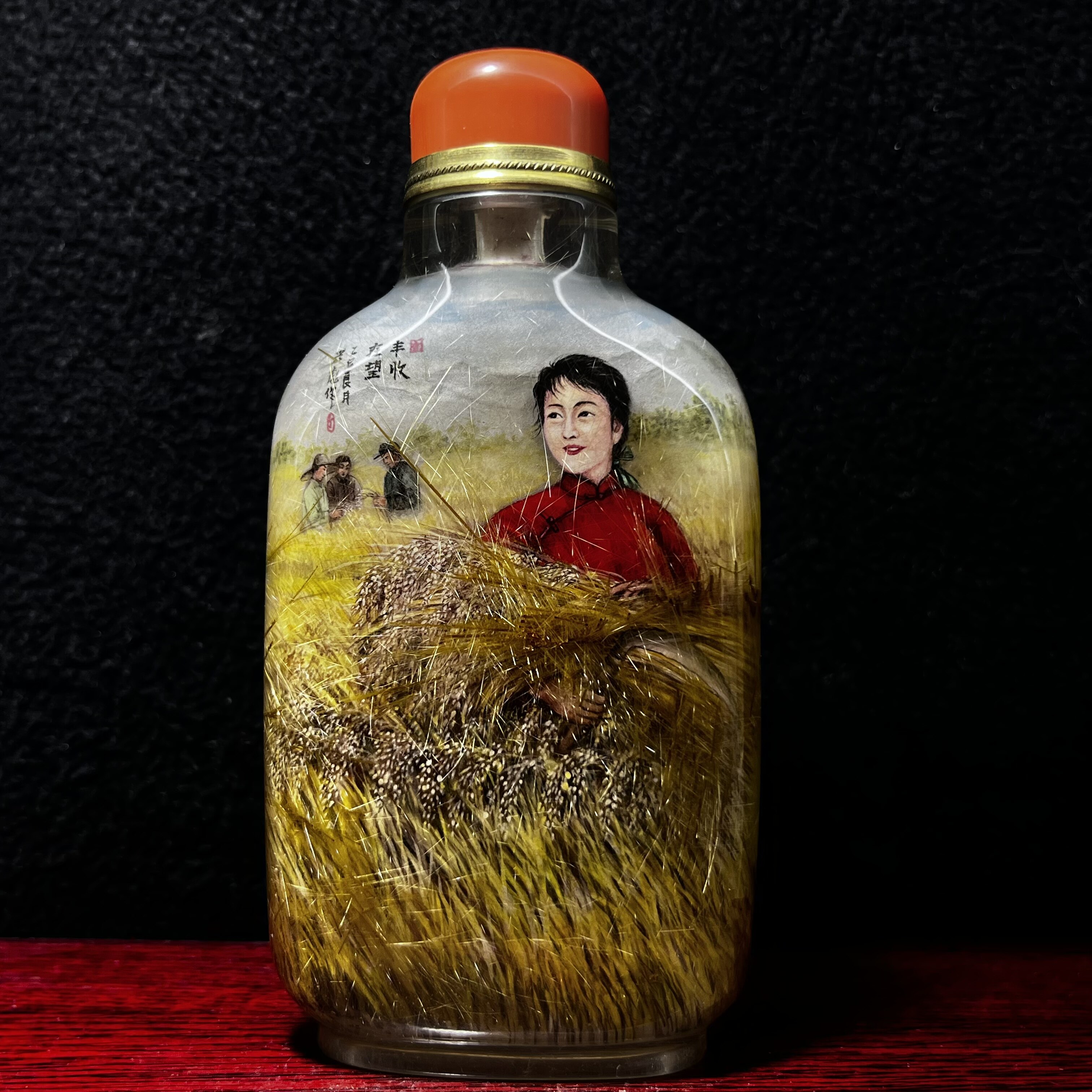 天然水晶内画鼻烟壶手工绘画山水图商务外事收藏摆件中国特色