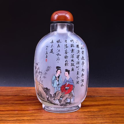 纯手工绘制内画鼻烟壶仕女图书法商务礼品摆件收藏