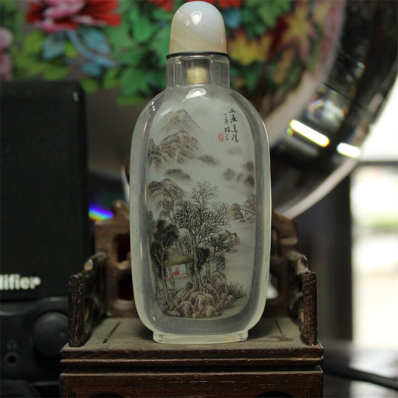 瓶内画 新品天然水晶 一丁鼻烟壶内画手绘收藏礼品摆件商务交往