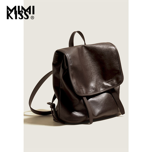 mimikiss植鞣牛皮大容量双肩包