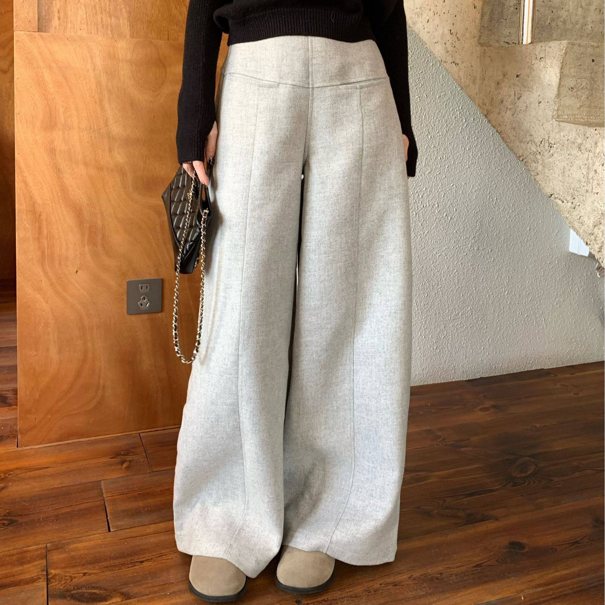 SUNCC自制 比例救星 高级百搭休闲毛呢纯色阔腿藏肉显瘦休闲裤,女装/女士精品,休闲裤,淘宝优惠券,粉丝福利购,淘宝优惠卷