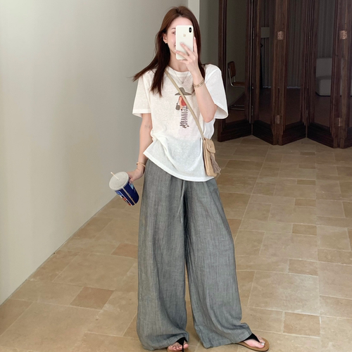 SUNCC自制 条纹麻裤 100.亚麻慵懒风休闲百搭宽松显瘦垂感休闲裤