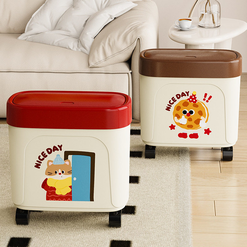 客厅垃圾桶家用2025新款厨房卧室高颜可移动卫生间夹缝带轮垃圾桶