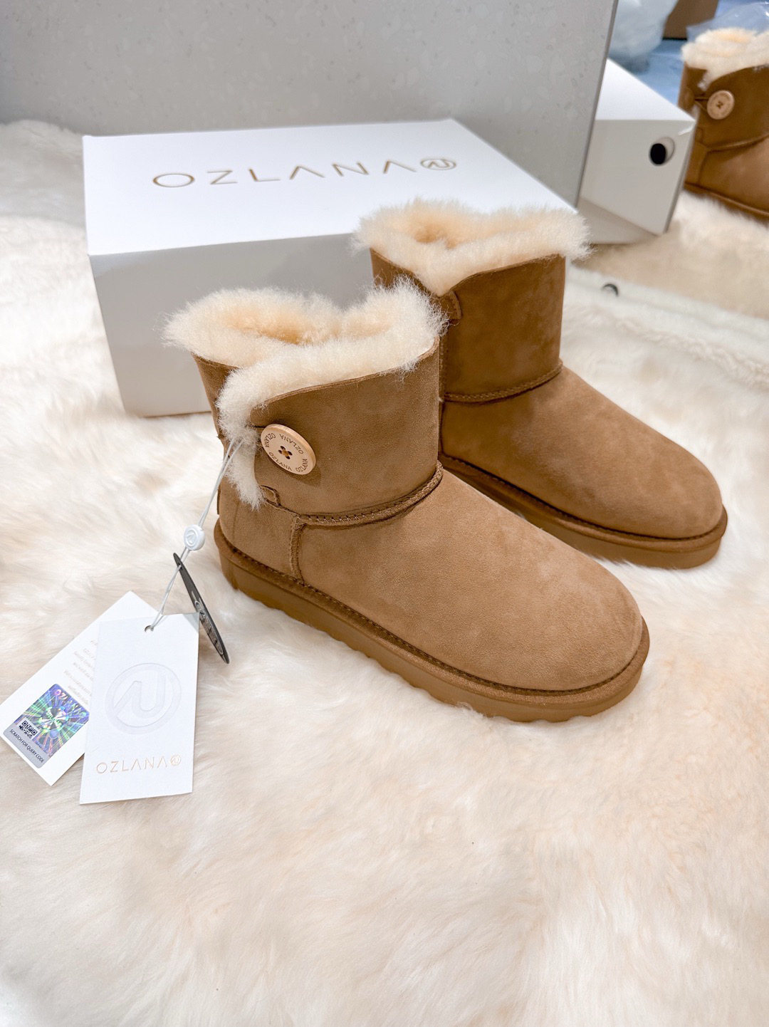 OZLANA鞋类女士羊皮毛一体雪地靴防滑防泼水