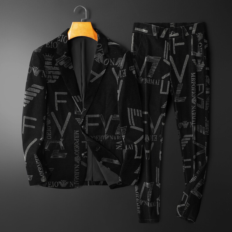 2021秋冬装新款灯芯绒印花西服套装男钱塘3029-X2226-P285平铺，男装西服套装，钱塘6006(原3029)