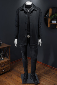 2025冬装90绒落肩宽松型拼皮中长款羽绒服男6006-7201-P300楼空图图片