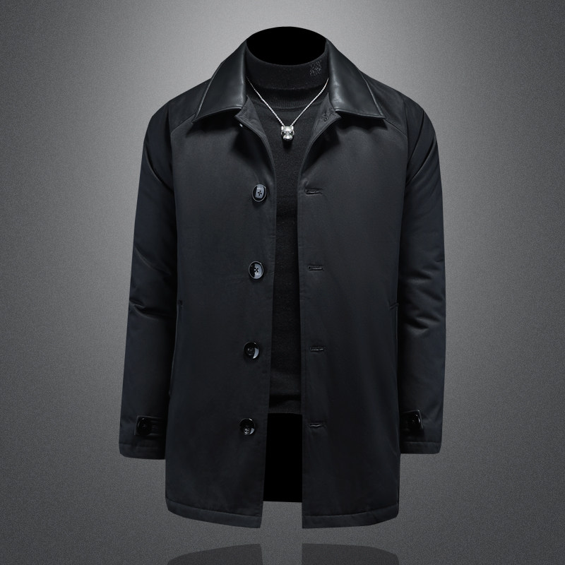 2025冬装90绒落肩宽松型拼皮中长款羽绒服男6006-7201-P300楼空图图片