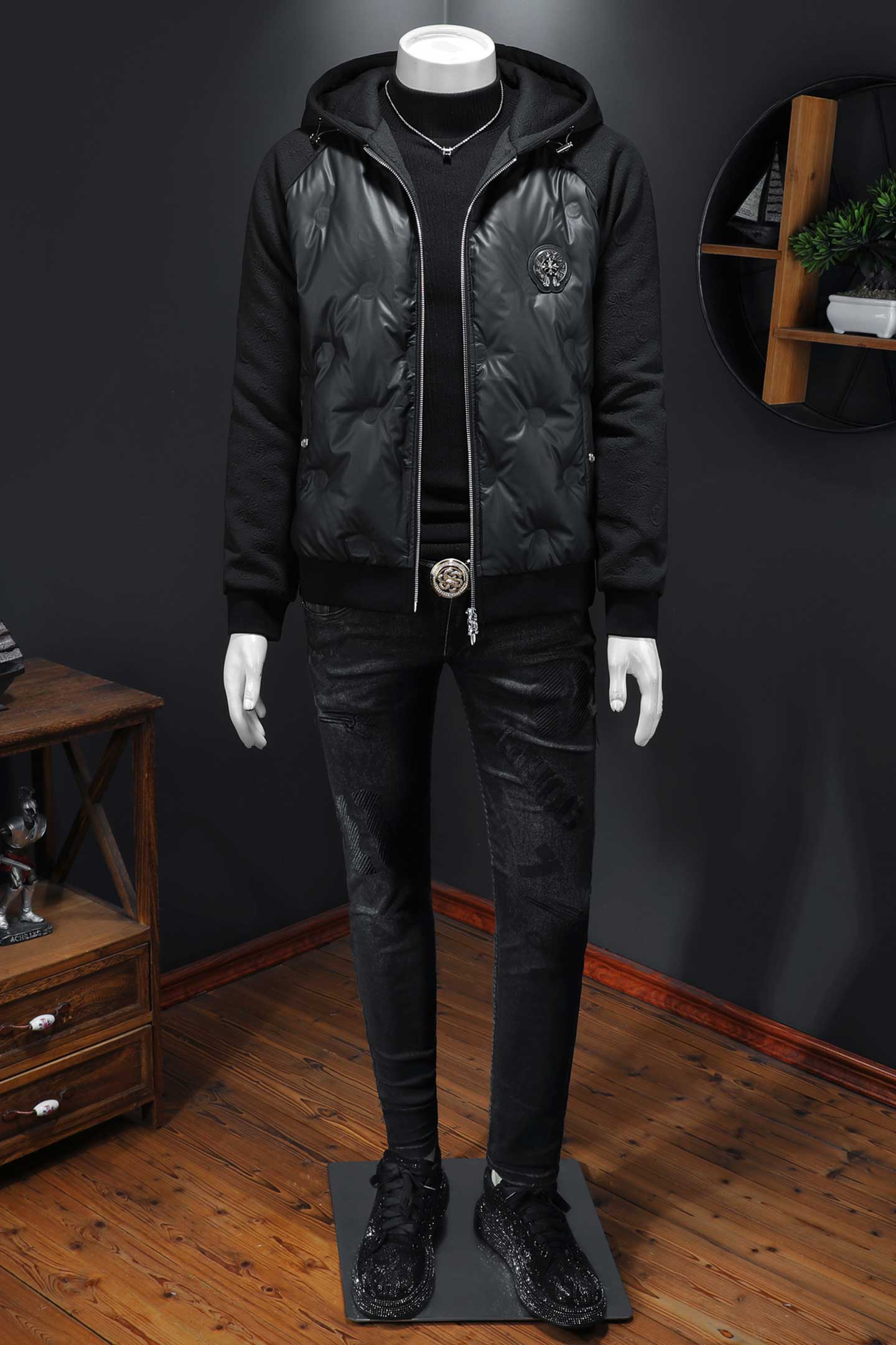 2025秋冬装90%绒连帽羽绒服男钱塘6006-5102-P320镂空图,男装羽绒服,钱塘6006(原3029)