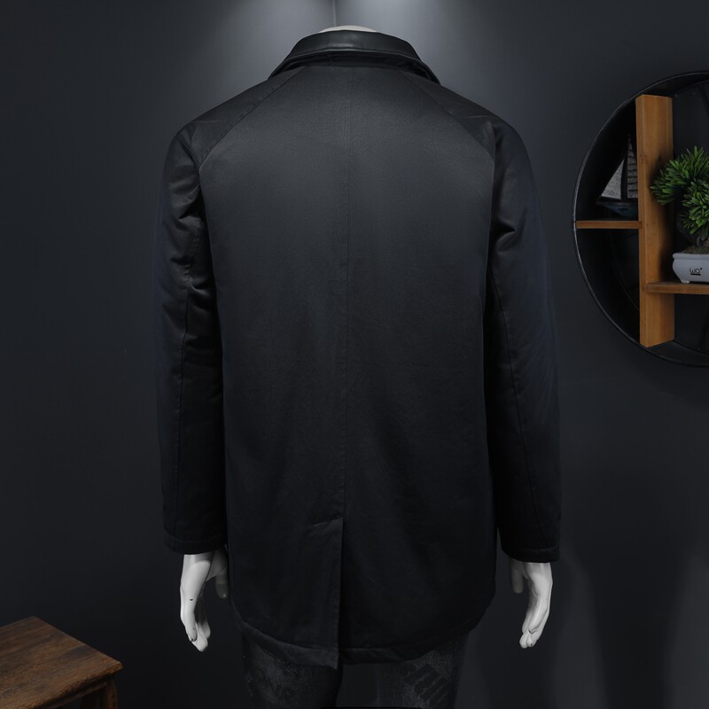 2025冬装90绒落肩宽松型拼皮中长款羽绒服男6006-7201-P300假模,男装羽绒服,钱塘6006(原3029)