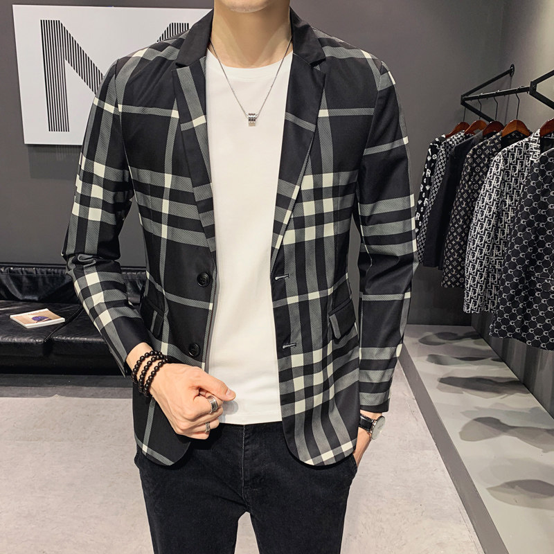 2021秋季新款休闲格子小西装男潮牌西服 钱塘3029-610-P160真模图片