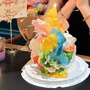 包邮网红ins风威化纸糯米七彩祥云礼花生日插件烘焙蛋糕装饰摆件