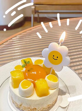 小红书同款蛋糕装饰摆件ins风清新小蜡烛插件黄色太阳花生日派对