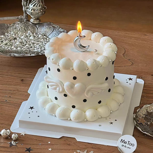 网红ins风银色白色月亮蜡烛甜品台装扮插件生日蛋糕装饰翅膀模具