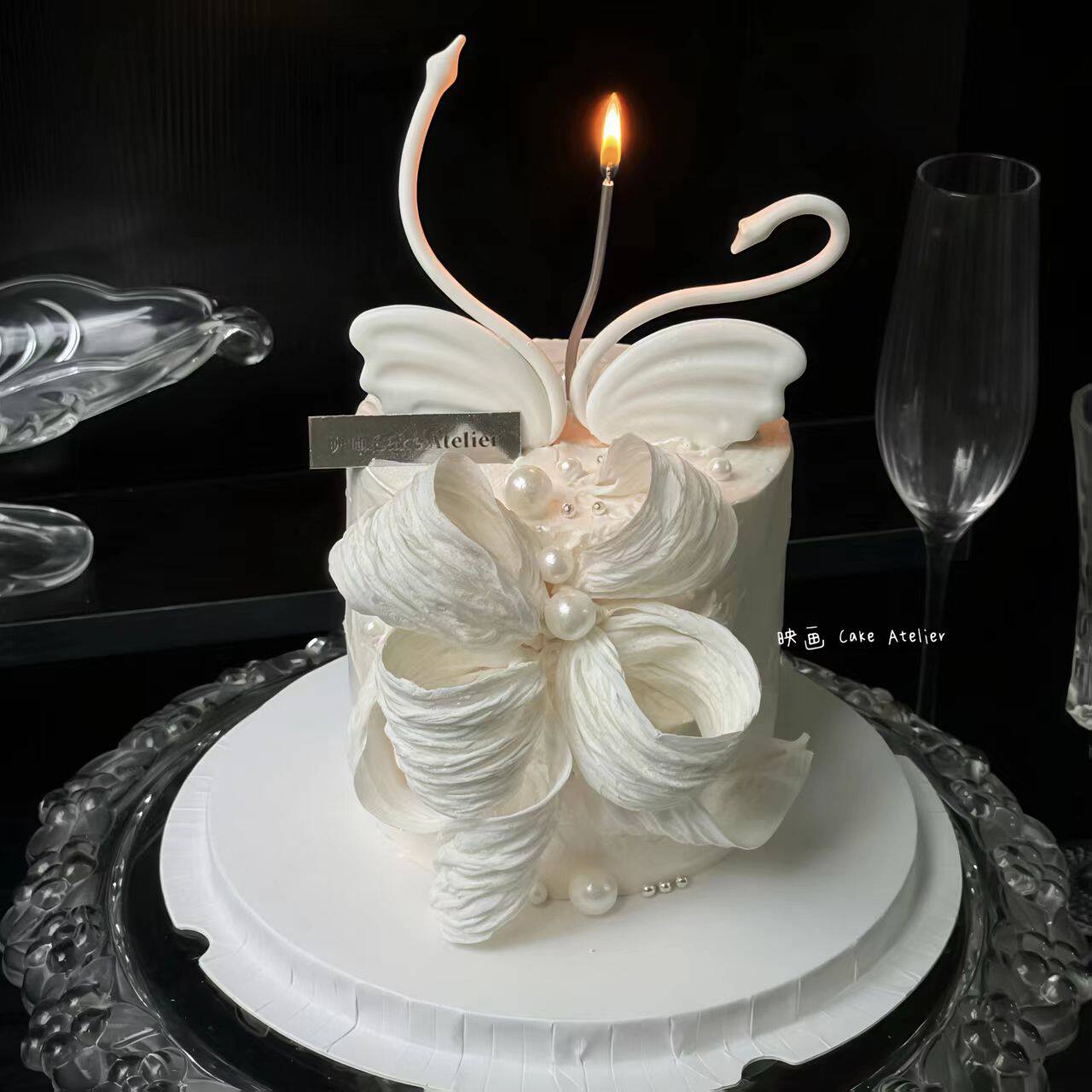 包邮网红天鹅山茶花高级感威化纸小仙女生日插件唯美蛋糕装饰摆件