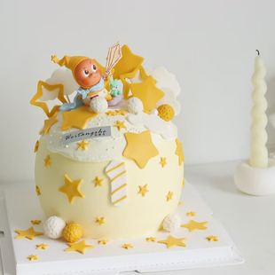 小国王星星人生日儿童男孩女孩五角星许愿气球拥抱蛋糕装饰摆件