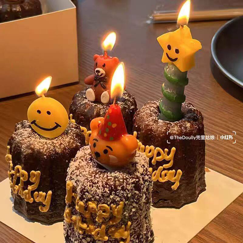 韩国ins风可露丽蛋糕卡通螺旋气氛道具蜡烛星星笑脸小熊生日蜡烛