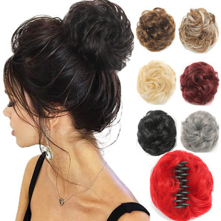 假发爪夹发包丸子头发圈Curly Messy bun clip in hair extension