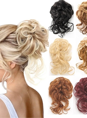 凌乱甜甜圈假发丸子头松紧带发包带须发圈Messy Hair Bun Chignon