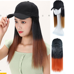 中长直发帽子假发一体 棒球帽假发直发 Hat wigs