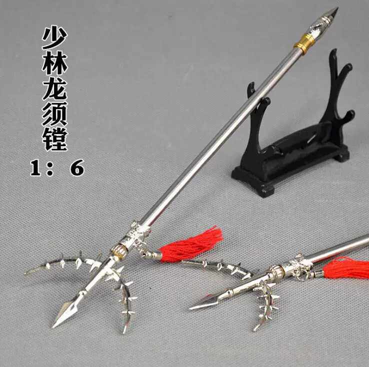 1:6古代冷兵器少林龙须镗凤翅鎏金镗三叉鸡翅镗长叉微缩武器模型