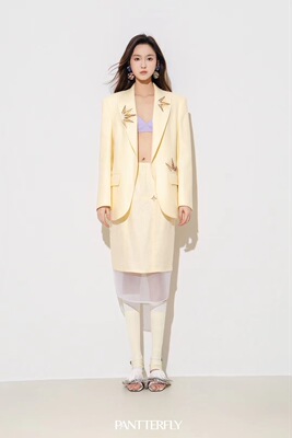 Painterly 2026春季新款女装时尚套装黄色西装外套+半身裙两件