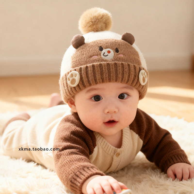 婴儿帽子冬季6到12个月男宝宝针织毛线帽小月龄幼儿外出厚保暖帽3,童装/婴儿装/亲子装,帽子,淘宝优惠券,粉丝福利购,淘宝优惠卷