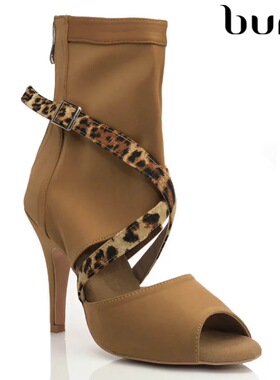 burju-Sabeena驼色高跟爵士短靴,heels高跟鞋，拉丁舞蹈鞋