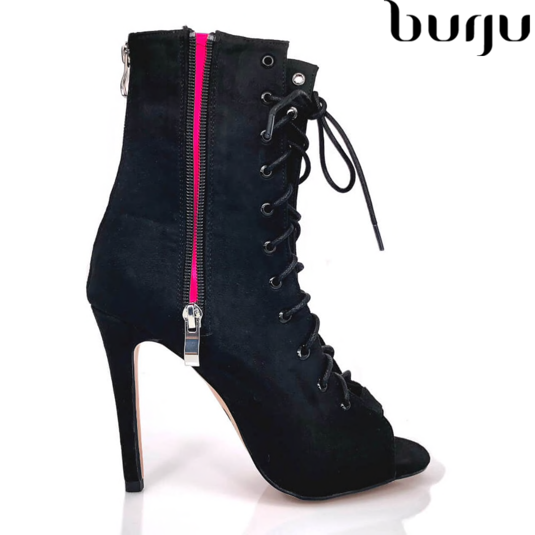 burju-Rude Boy玫红系带高跟爵士舞靴,heels拉丁Salsa高跟舞靴