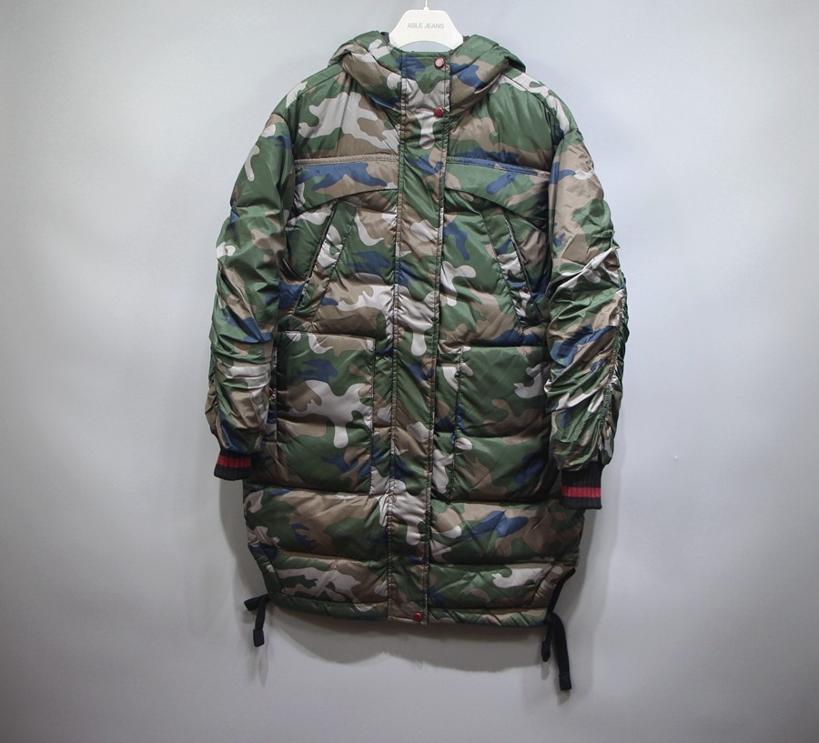 ABLE JEANS女士羽绒服潮流冬季新品中长加厚迷彩连帽保暖羽绒外套