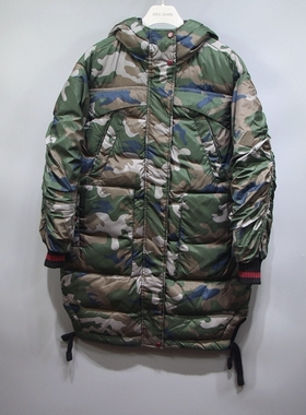 ABLE JEANS女士羽绒服潮流冬季新品中长加厚迷彩连帽保暖羽绒外套