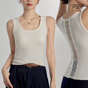 宽肩带大圆U领带胸垫免BRA薄绒中厚蕾丝修身保暖无袖背心美背上衣