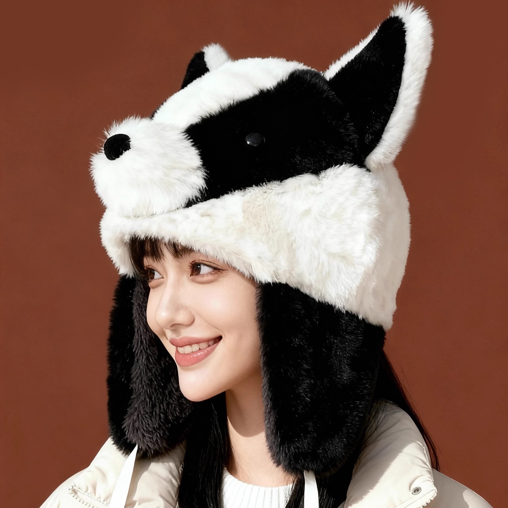 可爱狗獾帽子哈利波特獾院cos角色扮演冬季毛绒帽加厚护脸滑雪帽