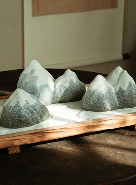 雪山沙盘假山微景观禅意幽静玄关