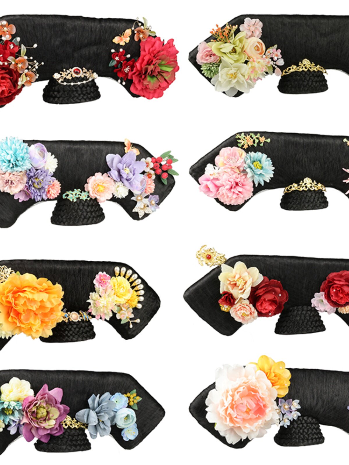 清装古风造型盘发旗头绢花配饰古装清朝大拉翅日常演出摄影套装