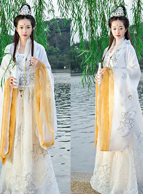 古装观音服妈祖娘娘白色发冠发髻净瓶柳枝套装舞台表演妆造服饰