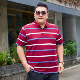 休闲条纹短袖 中老年男式 T恤衫 加肥加大码 t恤 夏季 宽松百搭薄款 新款