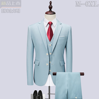 春秋休闲加肥加大码潮流胖子帅气西服三件套韩版主持人礼服西装男