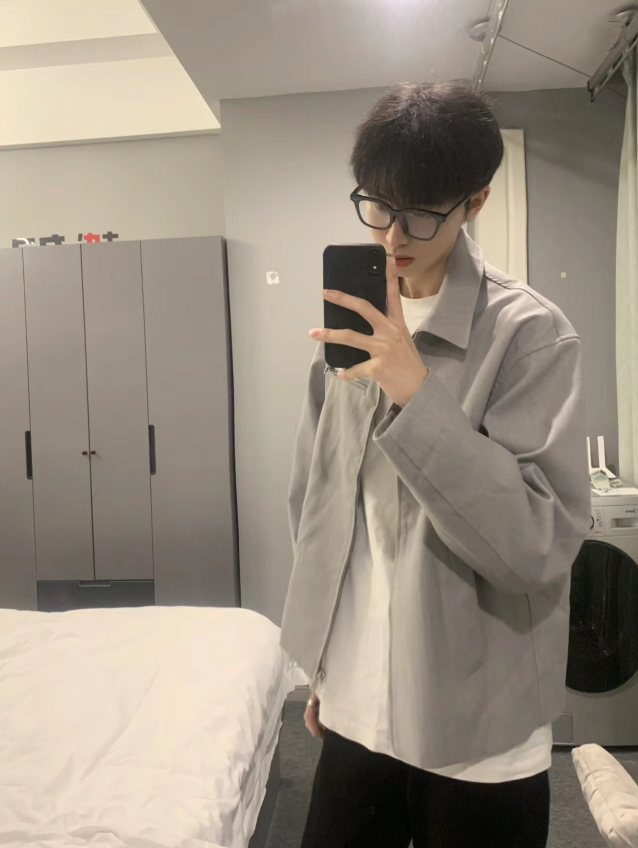 706-1-JK320-P95  春季复古男士重磅做旧夹克情侣休闲短款外套图片
