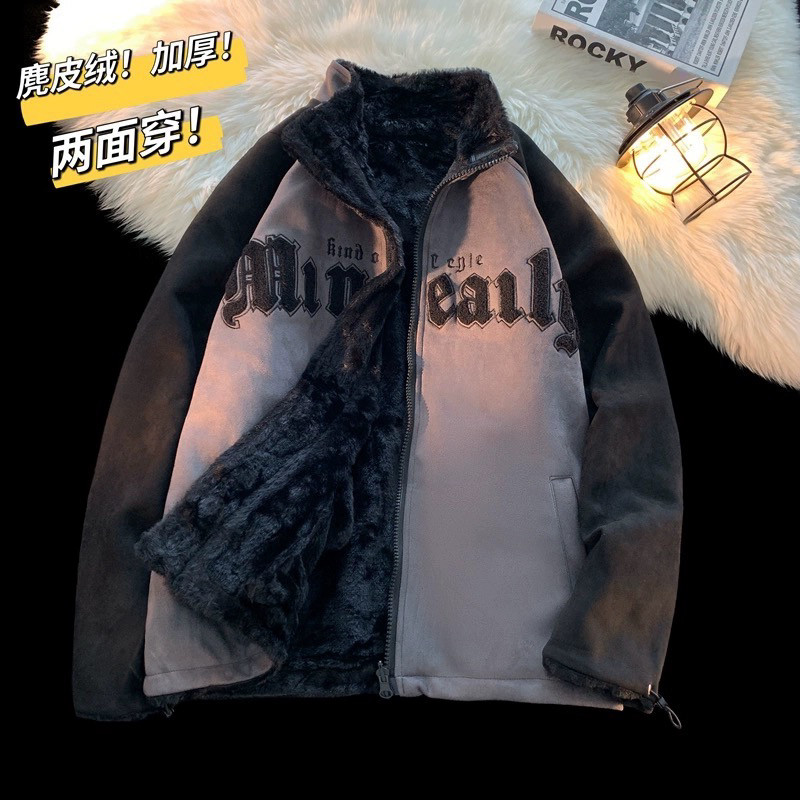 706-1-LYM002-P115现货冬季男麂皮绒两面穿棉服情侣羊羔绒外套,男装棉衣,星座706-1