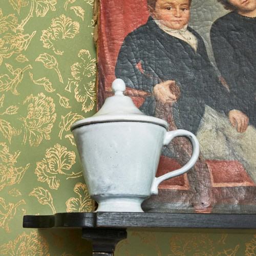现货Astier de Villatte 法国进口白瓷 复古ADV 伊丽莎白带盖茶杯