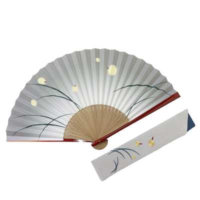 日本进口京都白竹堂京扇子职人手作和纸手绘扇子套装萤火虫